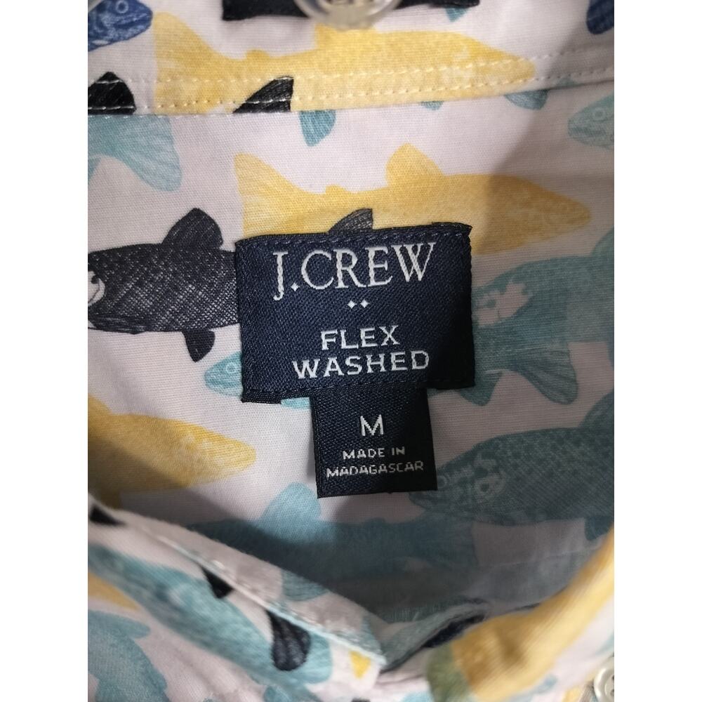 M1191) J Crew Men Slim Flax Washed Button Down Collar Fish Print Short Sleeve M - Picture 7 of 8